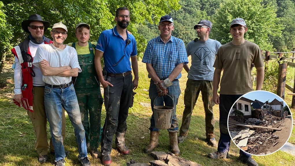 Hilfsteam der Liebenzeller Mission im Einsatz in Nordrhein-Westfalen. Foto: Niklas Ebert.