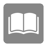 Graues quadratisches Symbol mit einem weißen, offenen Buch in der Mitte, das für das Lesen oder die Literatur steht.